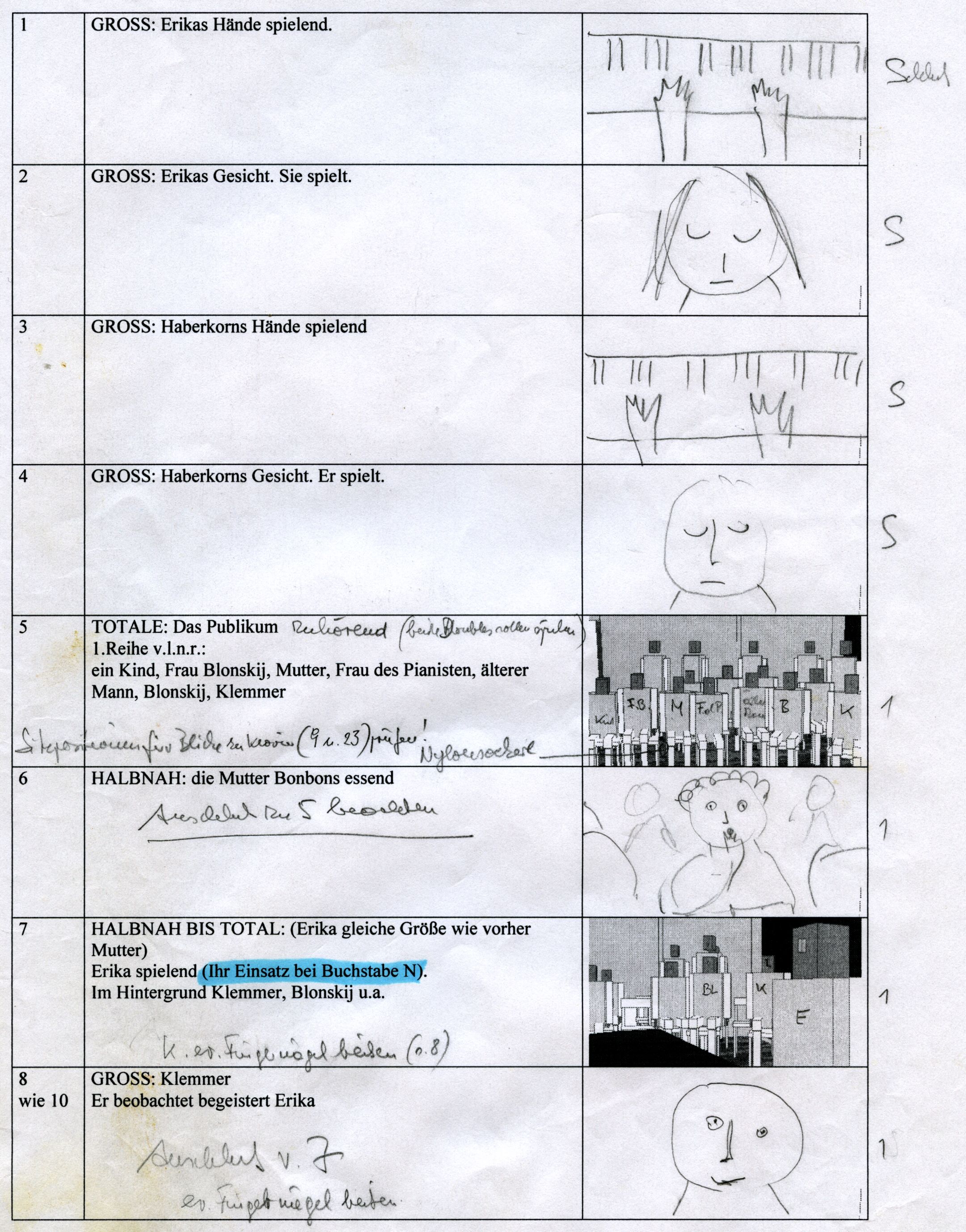 Drehbuch (Regiebuch) "Die Klavierspielerin", Signatur: 270