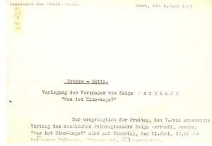 Verlegung des Vortrags von Dziga Vertov