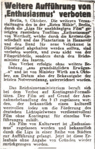 Weitere Aufführungen von "Enthusiasmus" verboten