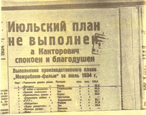 Statistik über die Planerfüllung bei Mežrabpomfil'm